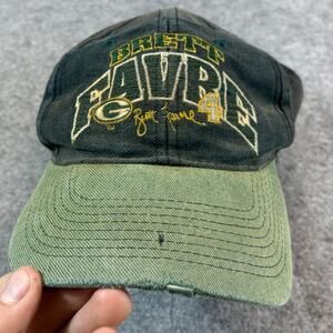 VINTAGE 90s NFL Green Bay Packers Brett Favre 4 Hat Cap Mens Black Snapback